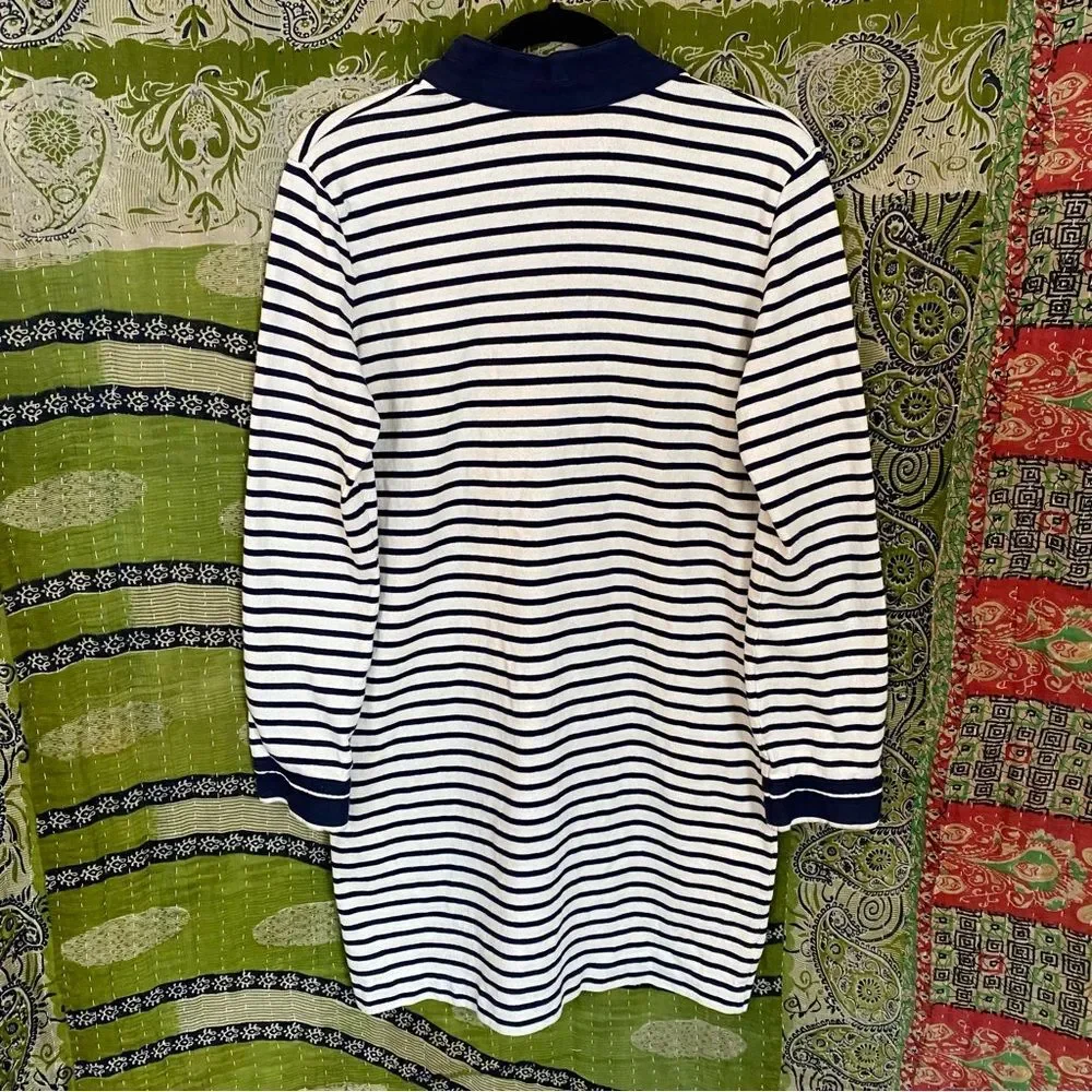 Tory Burch White/ Blue Cotton Knit Mini Tunic Nautical Dress Size Medium